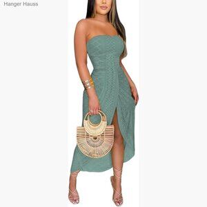 Strapless Maxi Bodycon Dress Asymmetrical Beach Cover Up Summer